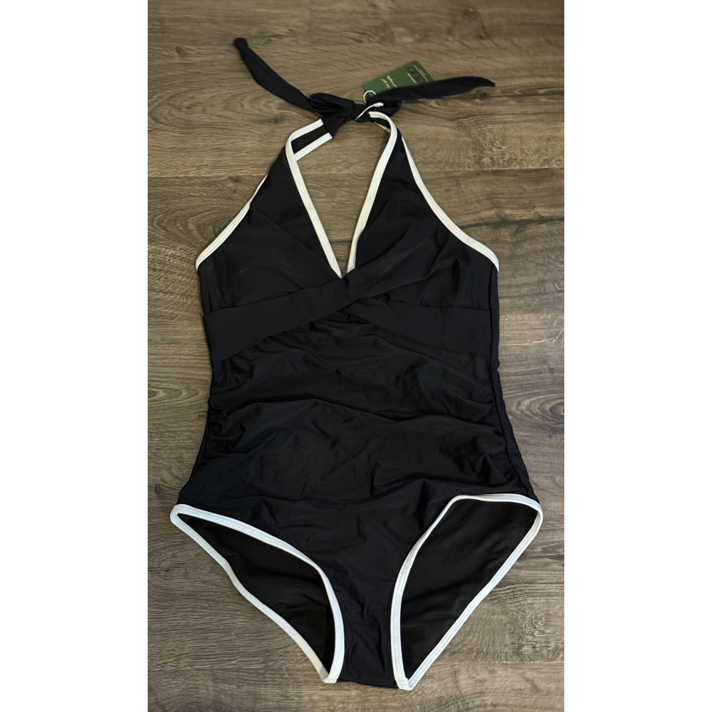 Swimall One Piece Adult swimsuit Black with White‎ Trim